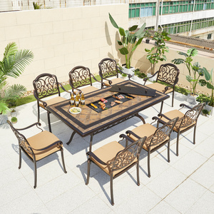 Outdoor Patio Furniture Cast Aluminum Firepit Barbeque Table And Chairs