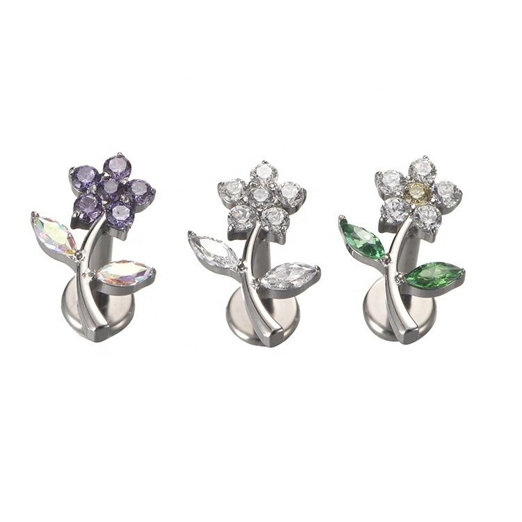 Youzhu ASTM F136 Titanium Flower Labret Ear Piercing Titanium Piercing Jewellery