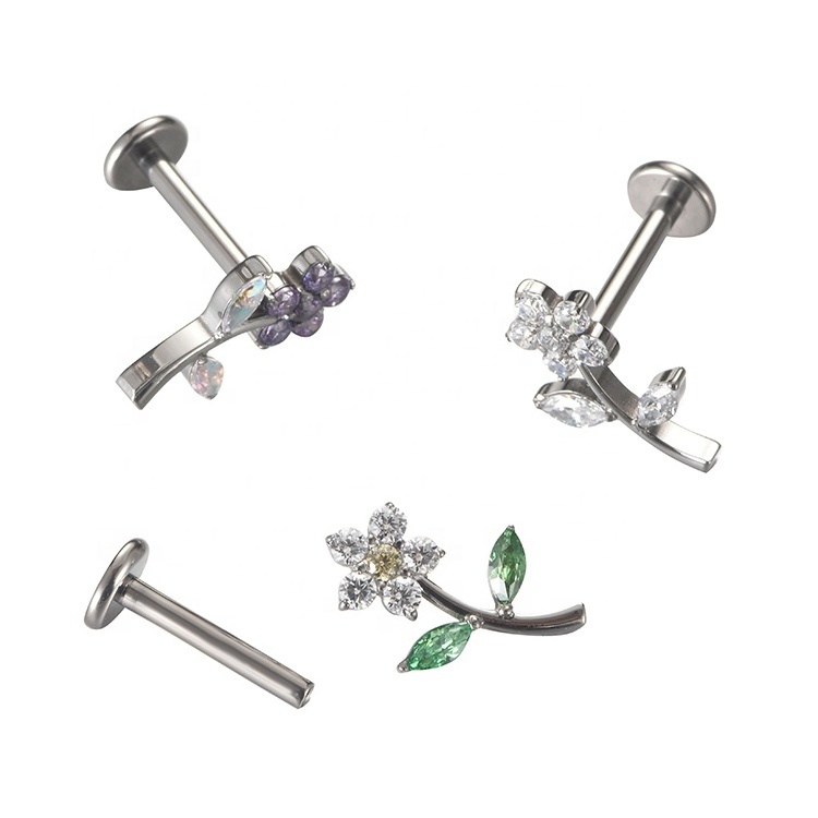 Youzhu ASTM F136 Titanium Flower Labret Ear Piercing Titanium Piercing Jewellery