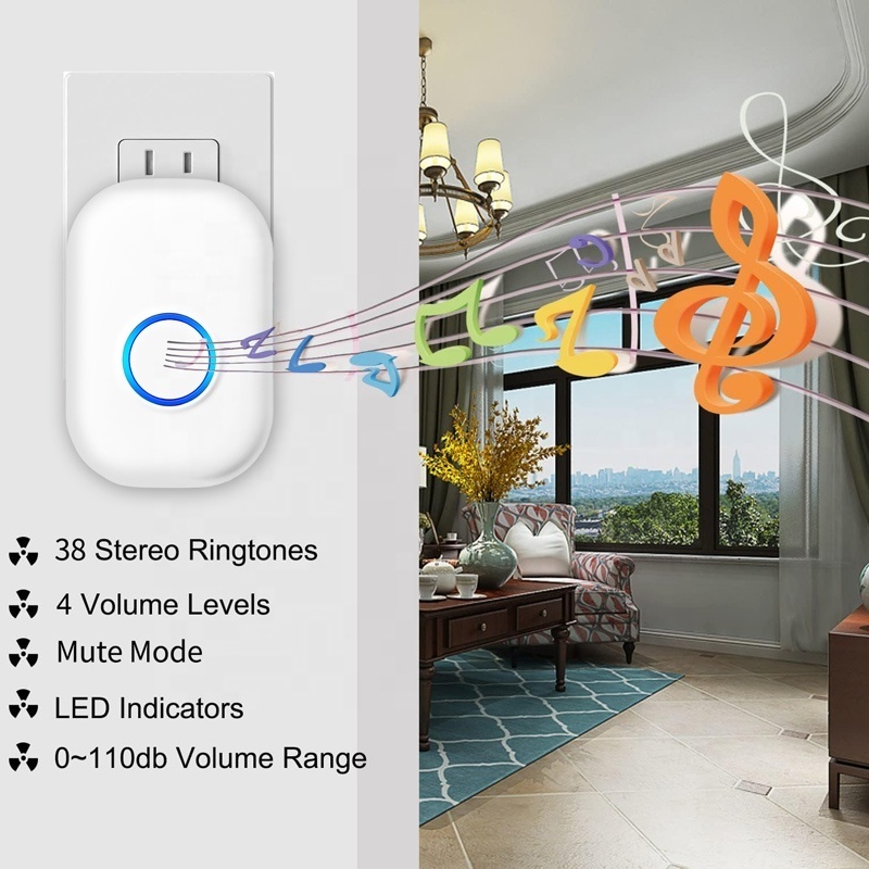 Factory Price Wireless Doorbell Waterproof Battery Powered Long Distance Doorbell EU UK US Plug Door Chime