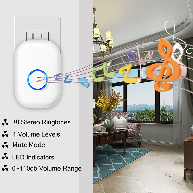 Factory Price RF433 Wireless Doorbell Waterproof Battery Powered Door Bell 110-240V Plug In Doorbell Chime