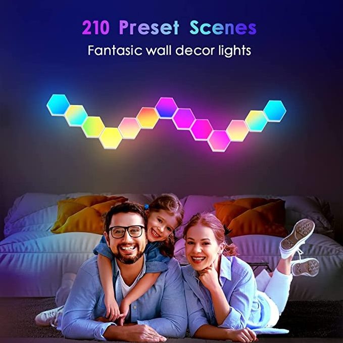 3 PACK Music Sync Color Touch Sensor Honeycomb Geometric Panels Hexagonal LED Light Wall Lamp