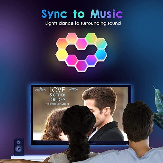 3 PACK Music Sync Color Touch Sensor Honeycomb Geometric Panels Hexagonal LED Light Wall Lamp