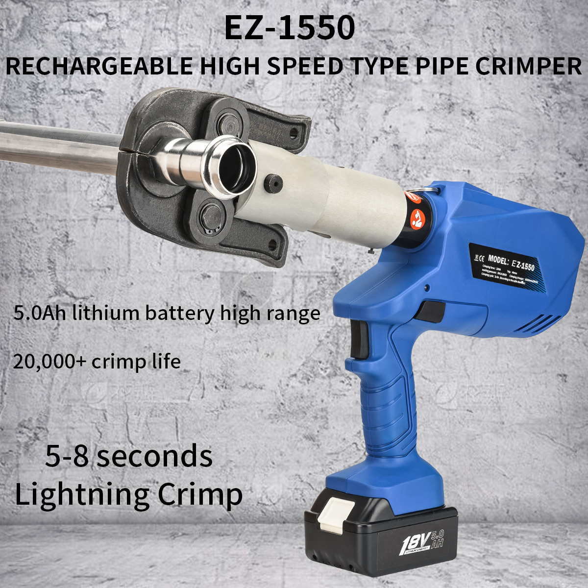 DOOROOM EZ-1550 Propress Hydraulic Pipe Crimper Tool Battery Operated Press Tool for Copper Pex Plumbing Pipes