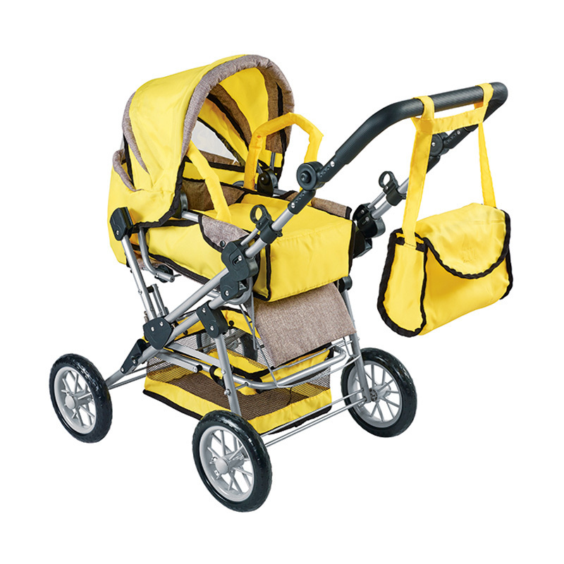 New Fabric Deluxe Doll Pram With Shoulderbag For Kids Playing Baby Doll Stroller With Car Seat