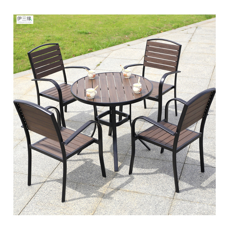 Modern Style outdoor terrace furniture anticorrosive plastic round wood balcony tables and chairs set