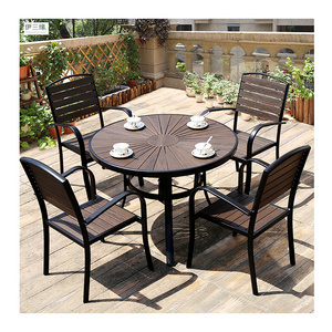 Modern Style outdoor terrace furniture anticorrosive plastic round wood balcony tables and chairs set