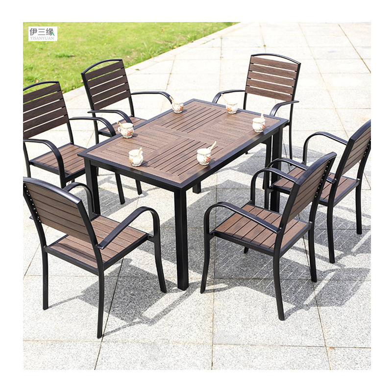 Modern Style outdoor terrace furniture anticorrosive plastic round wood balcony tables and chairs set