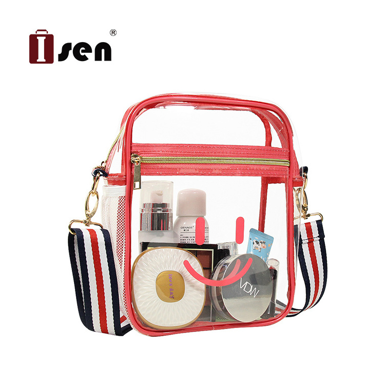 ISEN High Quality Custom Clear PVC Stadium Crossbody Shoulder Bag Transparent Messenger Sling Bags With Adjustable Length