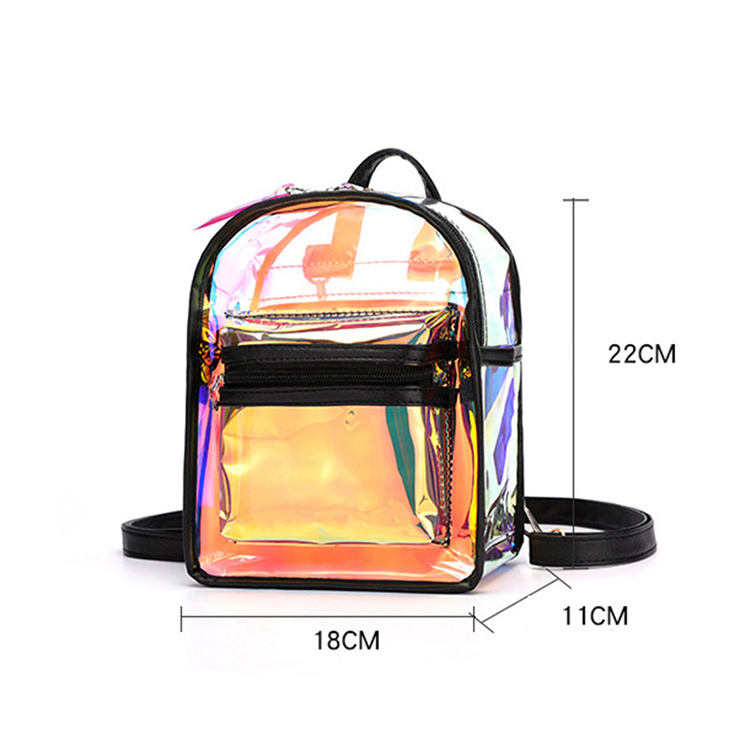 Waterproof Hologram 2 In 1 Jelly Bag Transparent PVC Clear Mini Women's Backpack