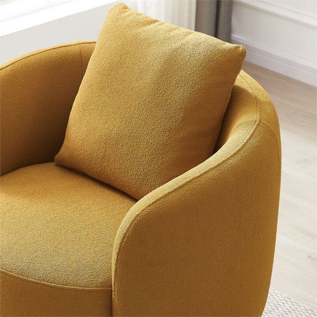 Perto Mid Century Modern  Lazy Boy Chair Yellow Boucle Fabric Accent Armchair Swivel Sofa Chair