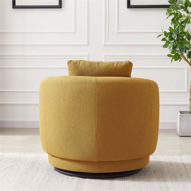 Perto Mid Century Modern  Lazy Boy Chair Yellow Boucle Fabric Accent Armchair Swivel Sofa Chair