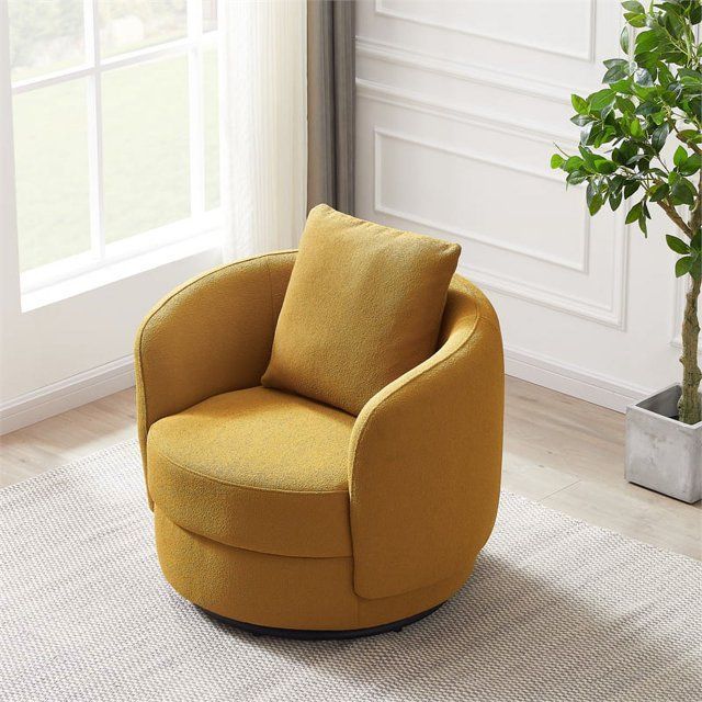 Perto Mid Century Modern  Lazy Boy Chair Yellow Boucle Fabric Accent Armchair Swivel Sofa Chair