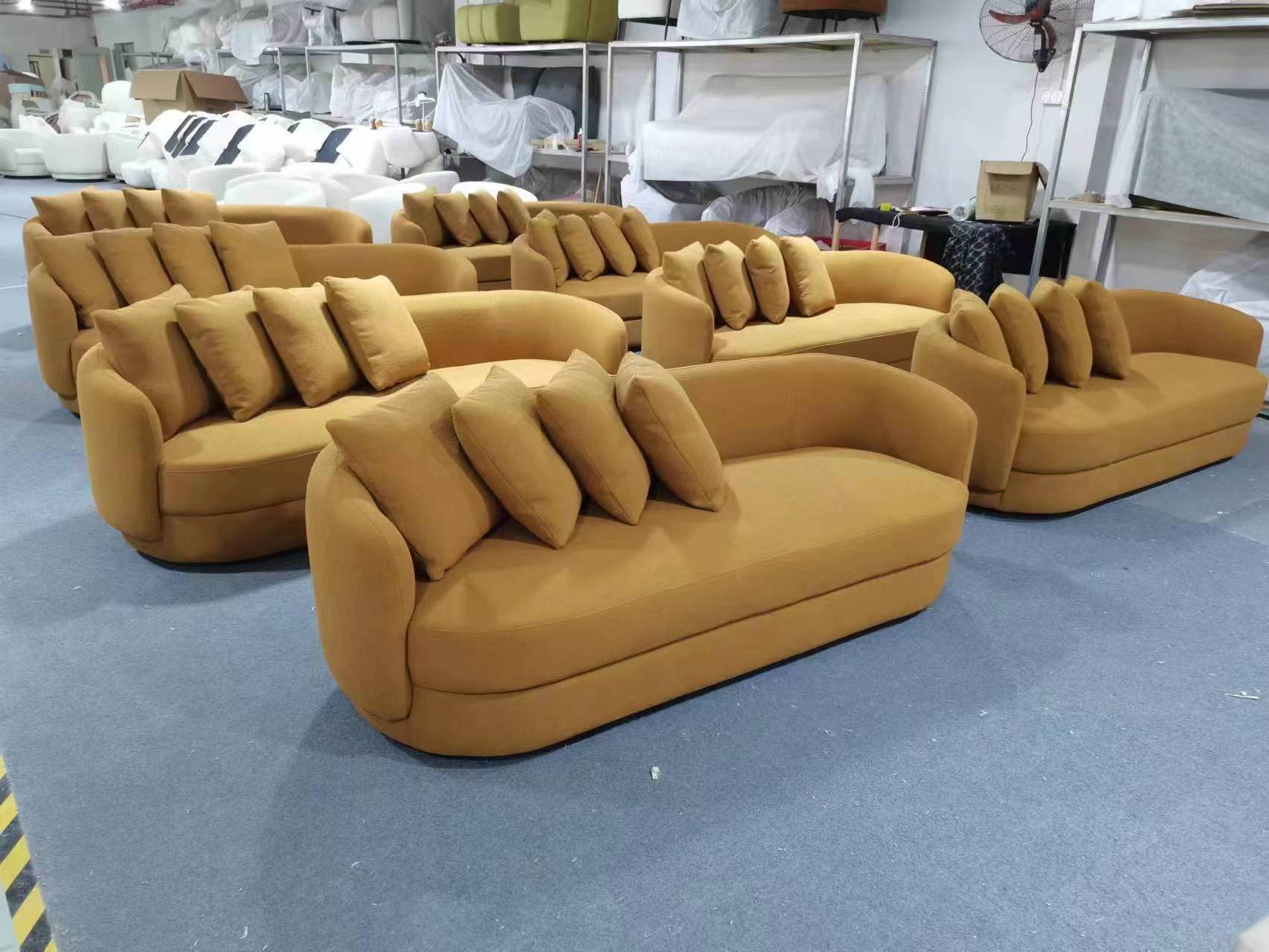 Wholesale Price Couch Living Room Sofa Curved Gold Modern Sectional Sofa Luxury Sofa Yellow Boucle Couch