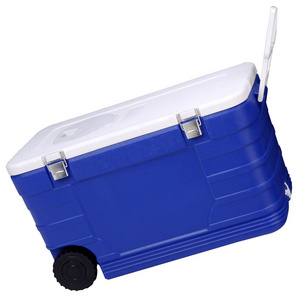 52L Insulate Cooler Box Chest Cooler with Wheels Plastic for Camping and Party with Table and Chair Corona Ice Food PU Letter