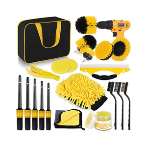 Factory Hot Selling Auto Car Accessories 2023 Detailing Brush Drill Clean Brush Set 20 Pcs Car Cleaning Products Tools Kit PP,PP