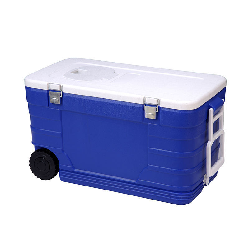 52L Insulate Cooler Box Chest Cooler with Wheels Plastic for Camping and Party with Table and Chair Corona Ice Food PU Letter