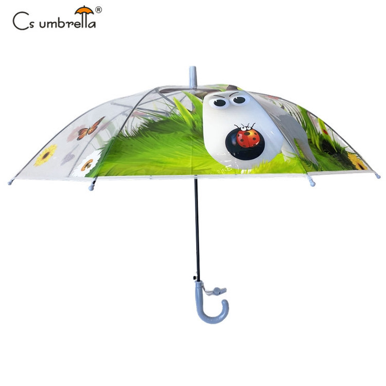 YS-6020 Manufacturer Supply Clear Kids Umbrella Lovely Animal Printing Straight Transparent POE Children Umbrella With Whistle