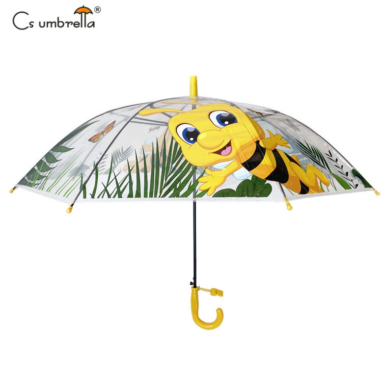 YS-6020 Manufacturer Supply Clear Kids Umbrella Lovely Animal Printing Straight Transparent POE Children Umbrella With Whistle