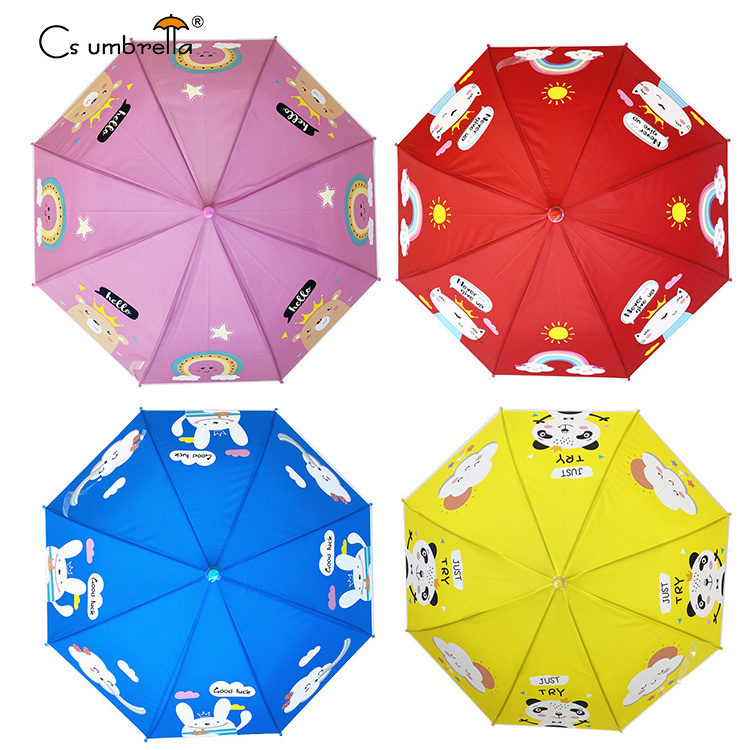 YS-6021 Factory Supply Children Umbrella With Whistle Colorful Handles Lovely Carton Printing Auto Open POE Umbrella For Kids