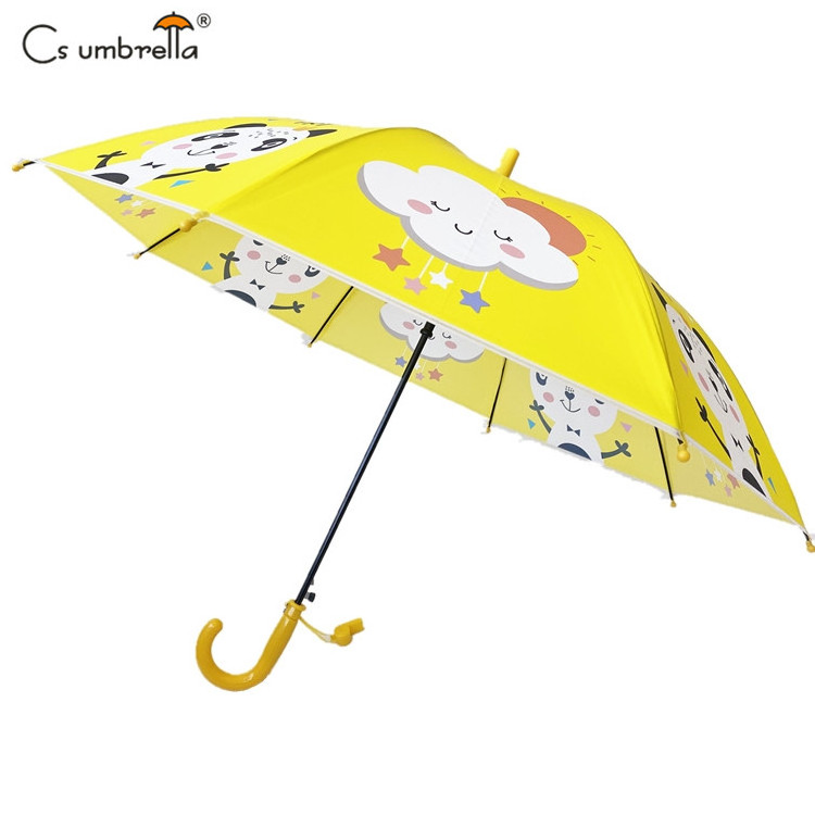 YS-6021 Factory Supply Children Umbrella With Whistle Colorful Handles Lovely Carton Printing Auto Open POE Umbrella For Kids