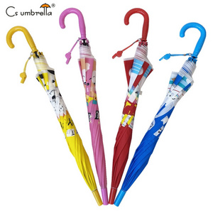 YS-6021 Factory Supply Children Umbrella With Whistle Colorful Handles Lovely Carton Printing Auto Open POE Umbrella For Kids