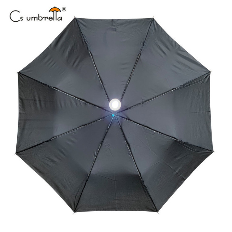 YS-3038 New Invention Paraguas Travel Portable Flashlight Automatic 3 Folding Umbrella With LED Torch