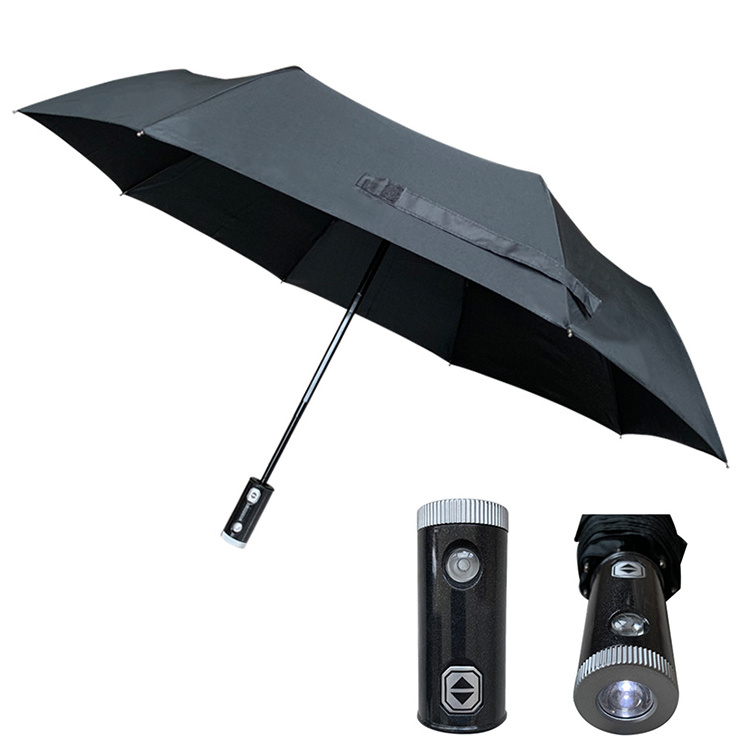 YS-3038 New Invention Paraguas Travel Portable Flashlight Automatic 3 Folding Umbrella With LED Torch