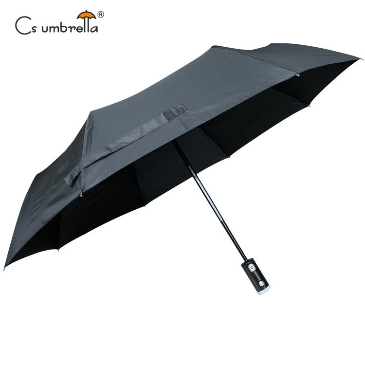 YS-3038 New Invention Paraguas Travel Portable Flashlight Automatic 3 Folding Umbrella With LED Torch