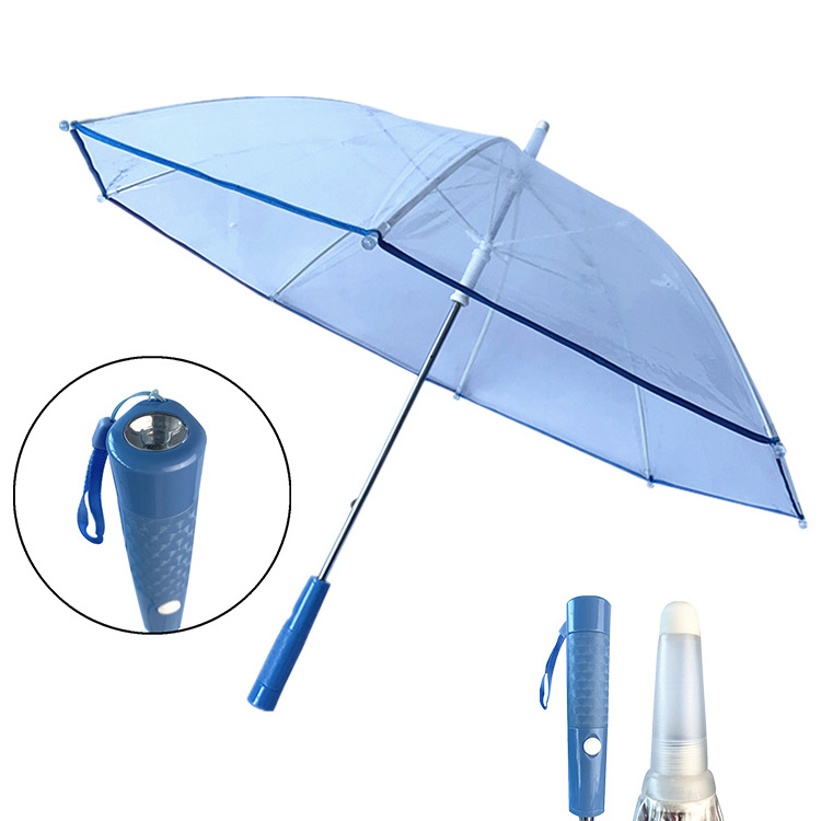 YS-1060 Flashing Kids Umbrella With LED Flashlight Torch Handle Eco-friendly POE Transparent Glowing Umbrella For Kids