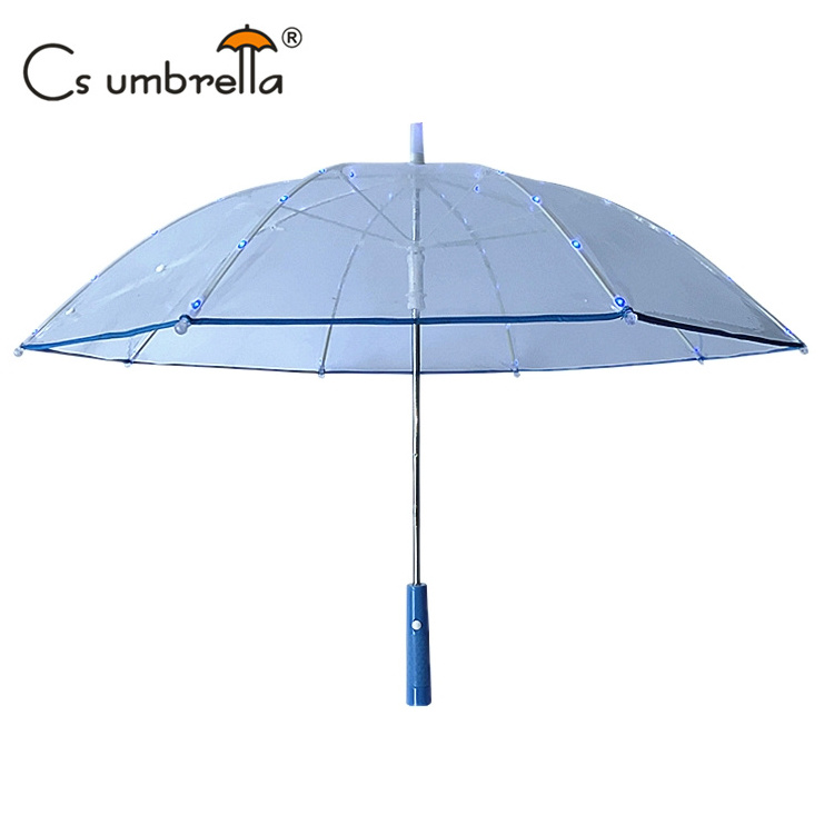 YS-1060 Flashing Kids Umbrella With LED Flashlight Torch Handle Eco-friendly POE Transparent Glowing Umbrella For Kids