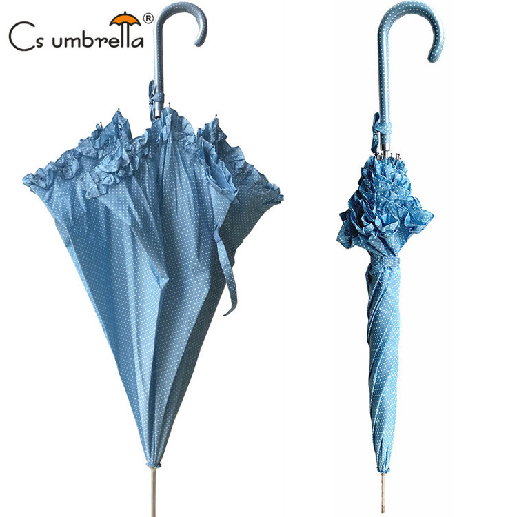 YS-1069 High Quality Fashion Lady Umbrella Custom Printing With Purfle Sun And Rain Auto Open Lady Parasol Umbrella With Ruffle