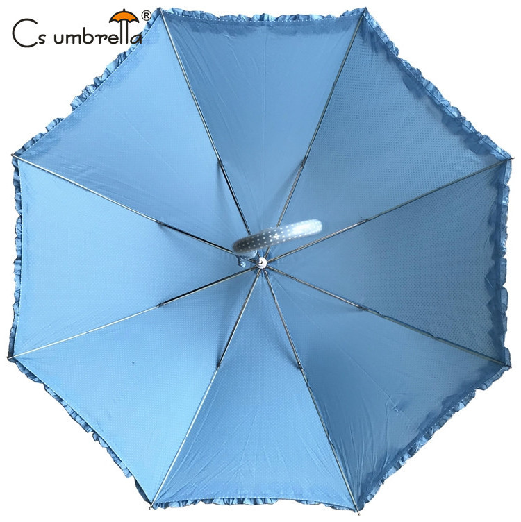 YS-1069 High Quality Fashion Lady Umbrella Custom Printing With Purfle Sun And Rain Auto Open Lady Parasol Umbrella With Ruffle