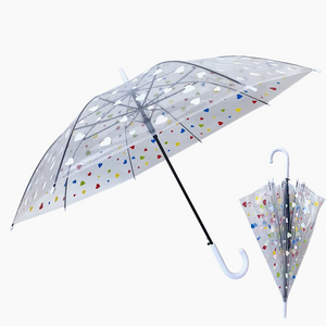 YS-1126 Umbrella Factory Wholesale Fashionable Custom Heart Logo Clear Transparent Umbrella Automatic Open POE Rain Umbrella