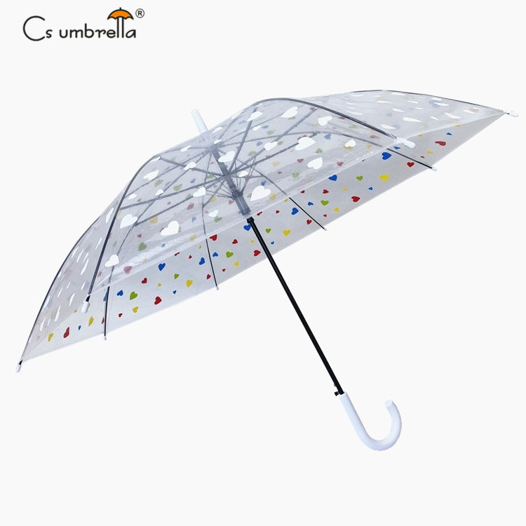 YS-1126 Umbrella Factory Wholesale Fashionable Custom Heart Logo Clear Transparent Umbrella Automatic Open POE Rain Umbrella