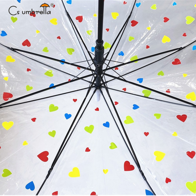 YS-1126 Umbrella Factory Wholesale Fashionable Custom Heart Logo Clear Transparent Umbrella Automatic Open POE Rain Umbrella