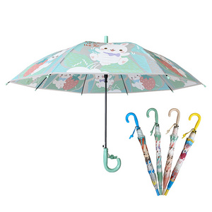 YS-6019 Hot Selling Straight Umbrella for Children Auto Open with Whistle POE Fabric Cartoon Animals Printing Kids Umbrella