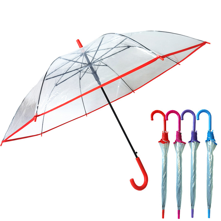 YS-1030 Factory Supply Clear Umbrella For Adults Plastic J Handle Auto Open Classic Design Transparent Customized POE Umbrella