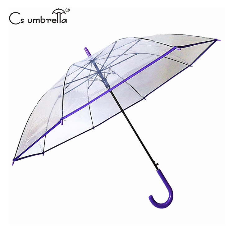 YS-1030 Factory Supply Clear Umbrella For Adults Plastic J Handle Auto Open Classic Design Transparent Customized POE Umbrella