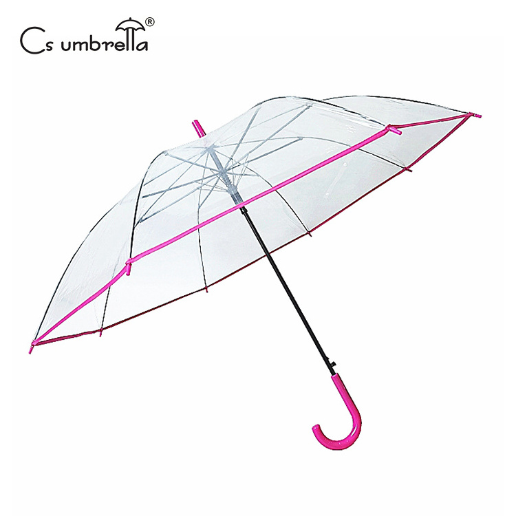 YS-1030 Factory Supply Clear Umbrella For Adults Plastic J Handle Auto Open Classic Design Transparent Customized POE Umbrella