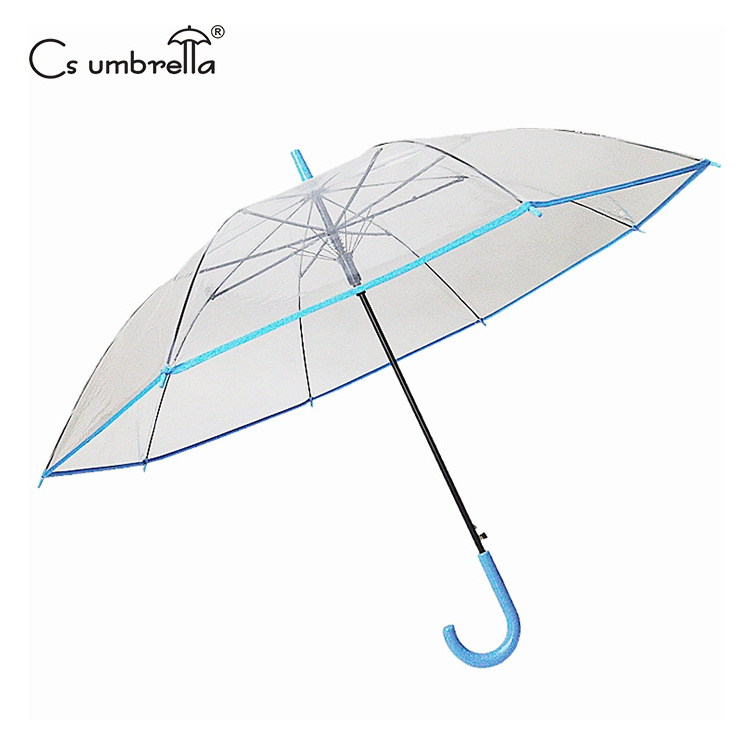 YS-1030 Factory Supply Clear Umbrella For Adults Plastic J Handle Auto Open Classic Design Transparent Customized POE Umbrella