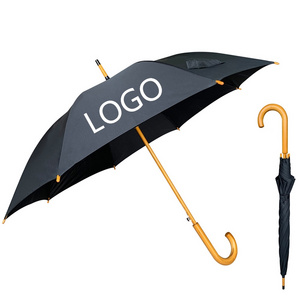 YS-1054 Customized Umbrella Promotional Gift For Advertising Wood J Handle Custom Logo Auto Open Straight Umbrella With Logo