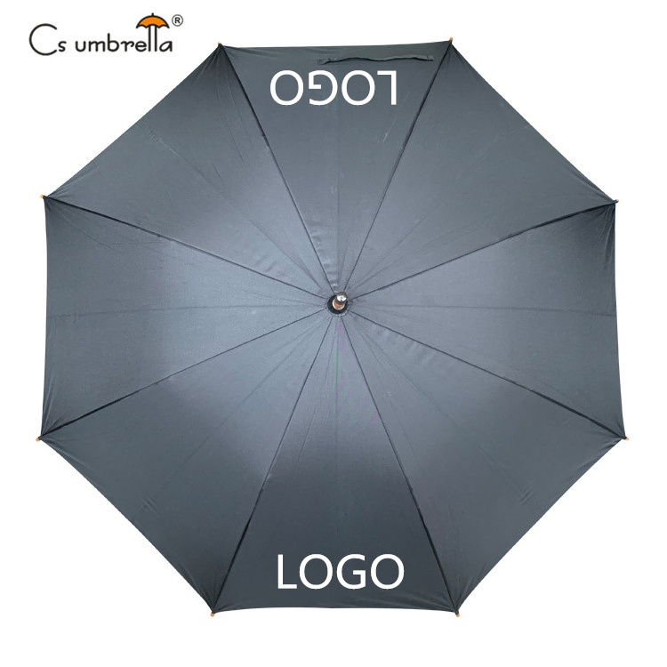 YS-1054 Customized Umbrella Promotional Gift For Advertising Wood J Handle Custom Logo Auto Open Straight Umbrella With Logo