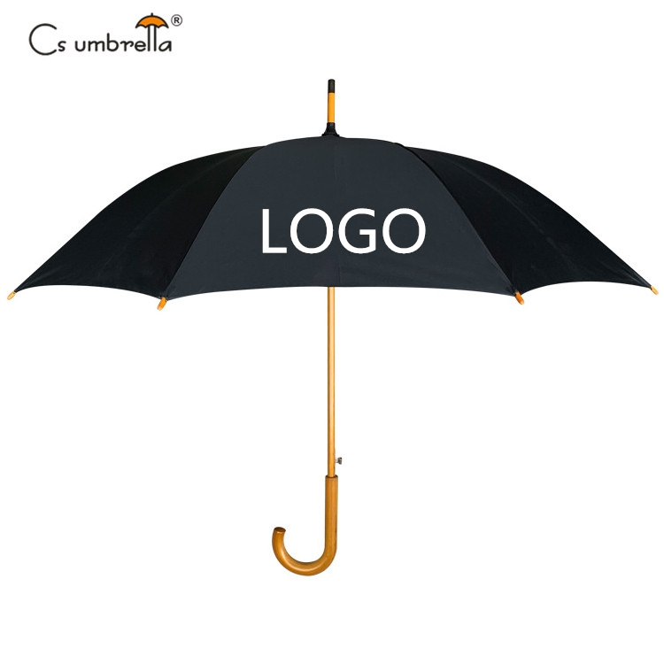 YS-1054 Customized Umbrella Promotional Gift For Advertising Wood J Handle Custom Logo Auto Open Straight Umbrella With Logo