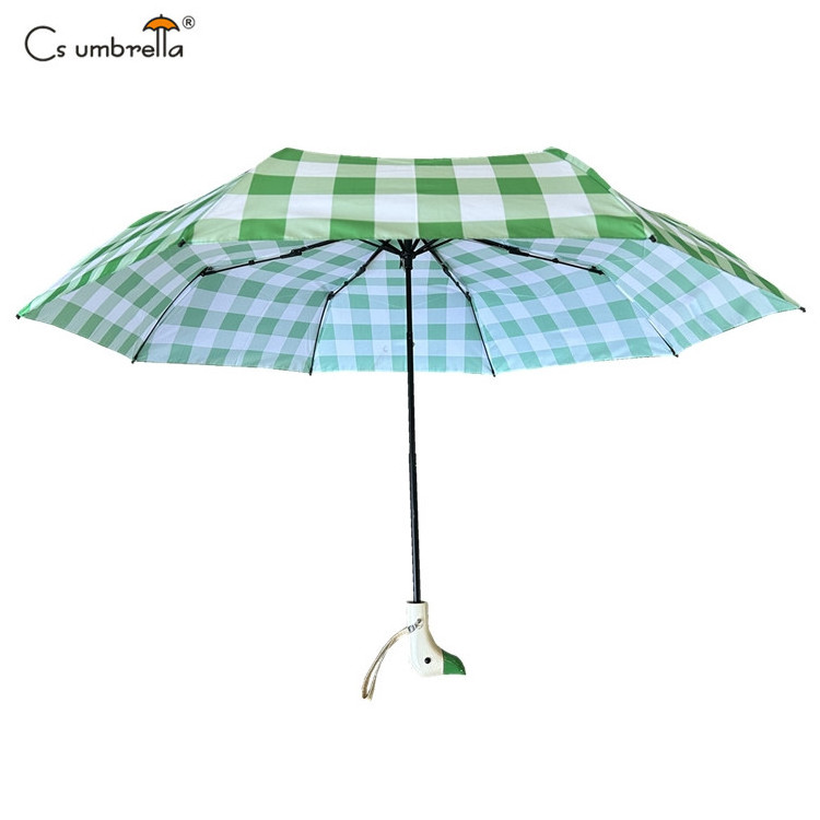 YS-3083 Umbrella Factory Cute Fold Umbrella Duck Shaped Wood Handle Pongee Fabric Windproof Manual Open 3 Folding Umbrella