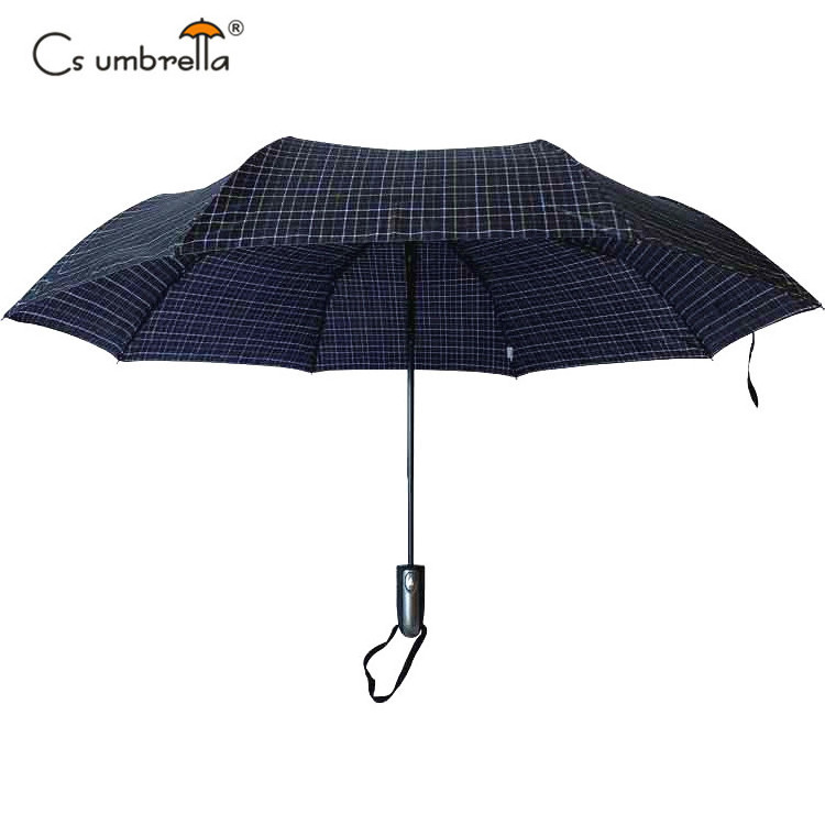 YS-3108 High Quality Business Gift Umbrella For Men Plaid Fabric Windproof Frame Custom Design Auto Open 3 Folding Umbrella