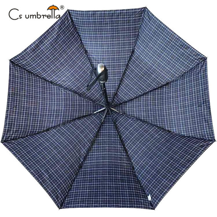 YS-3108 High Quality Business Gift Umbrella For Men Plaid Fabric Windproof Frame Custom Design Auto Open 3 Folding Umbrella