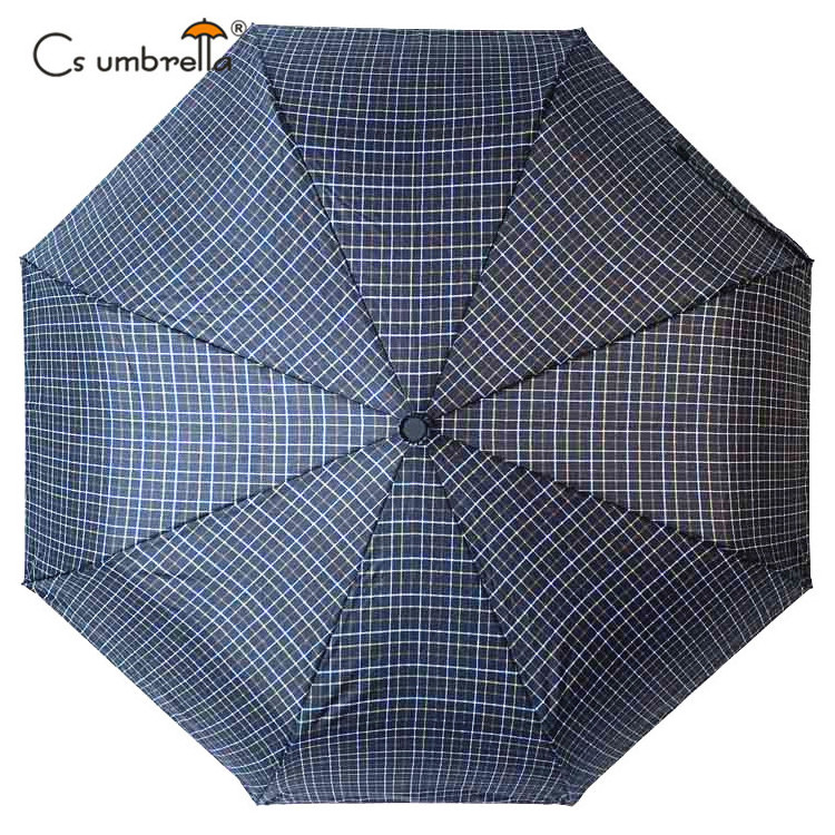 YS-3108 High Quality Business Gift Umbrella For Men Plaid Fabric Windproof Frame Custom Design Auto Open 3 Folding Umbrella