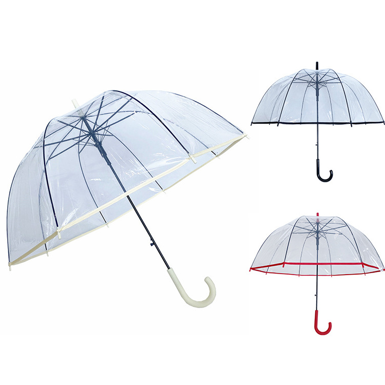 YS-1124 Umbrella Factory Supplying Promotional Apollo Dome Umbrella With Bordure Auto Open Transparent Clear POE Umbrella