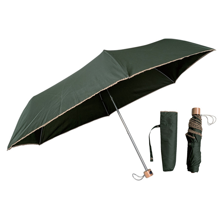 YS-3062 Japanese Folded Umbrella Overlock Edge Manual Open Anti-UV Custom Print Super Light Mini 3 Folding Umbrella For Lady